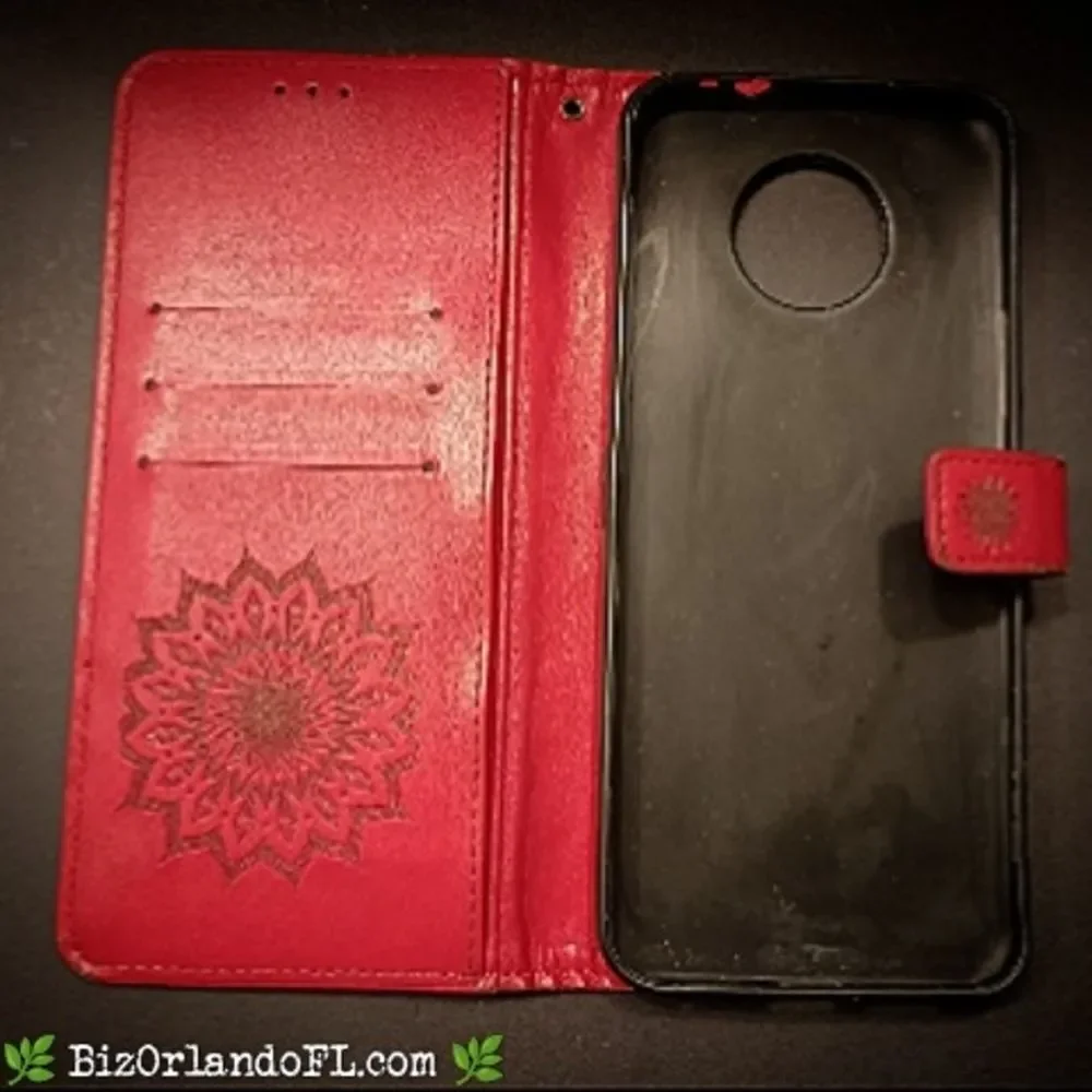 ELECTRONICS: Red Embossed Sunflower Wallet Case for Nokia G50 **GOOD CONDITION**